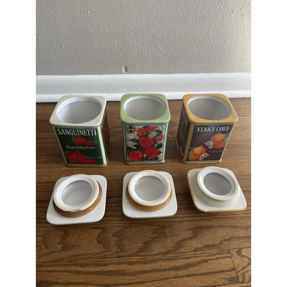 SET OF 3 ONEIDA VINTAGE LABEL COLLECTION CERAMIC CANISTERS Venice Cove Camellia